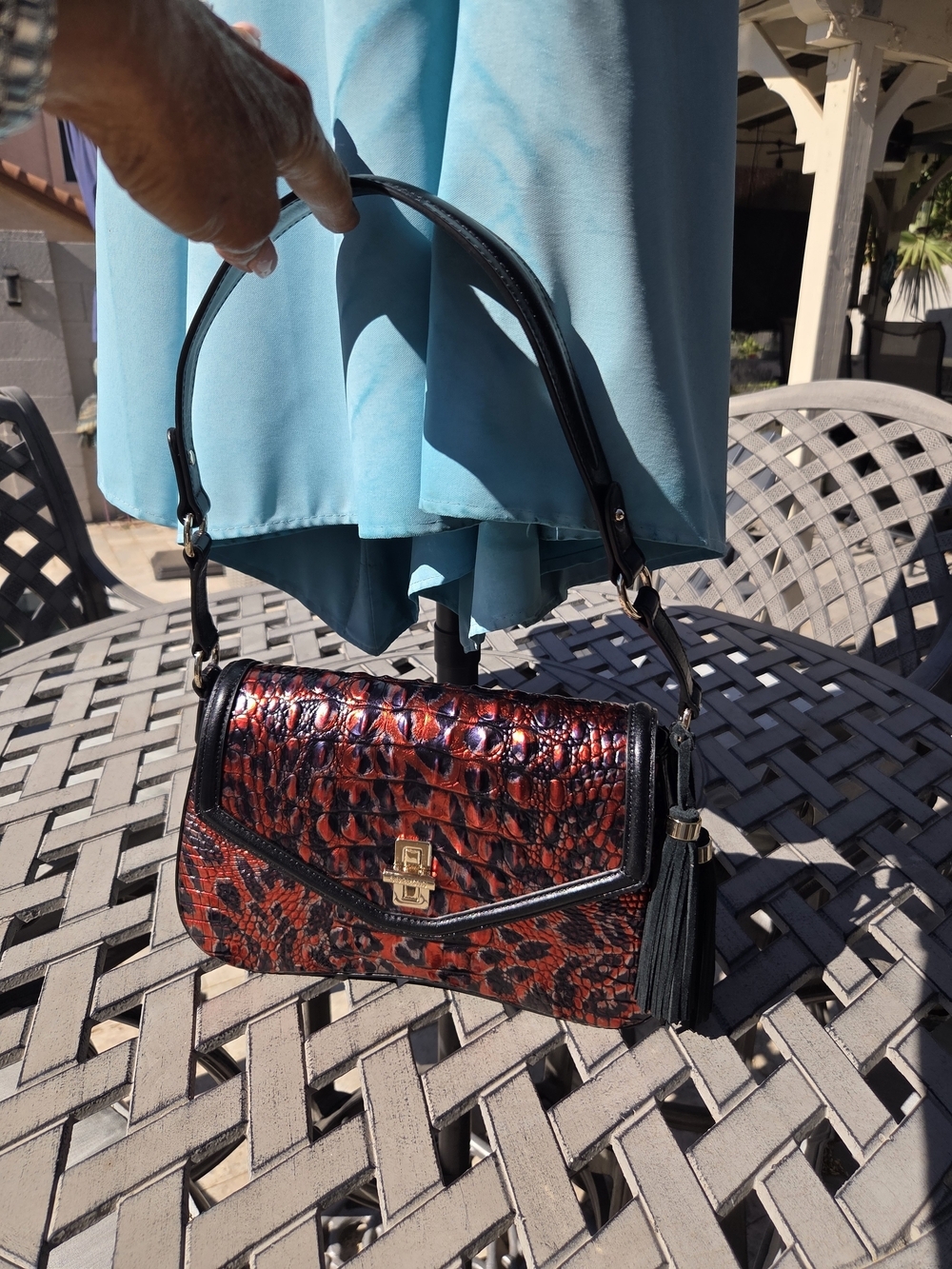 Brahmin NERIDA limited Edition Red And Black Croc-Embossed Shoulder Bag.